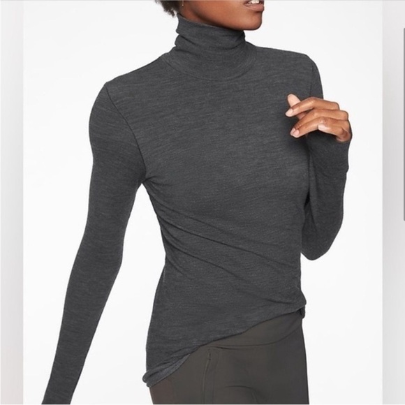 Athleta Foresthill Ascent Heather Charcoal Gray Turtleneck Top - Picture 1 of 6
